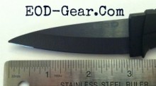 This Ceramic EOD Knife has a fixed 3" blade, a plastic handle and a hard plastic cover.