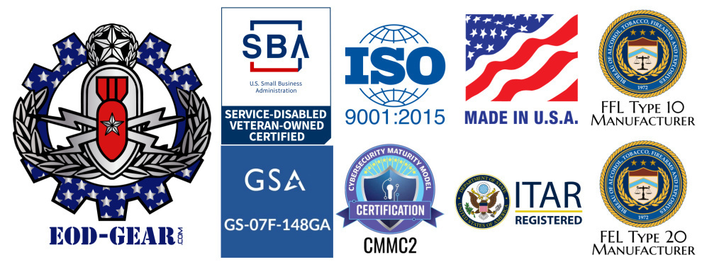 EOD Gear Defense Manufacturer Knowledge Center EOD Gear Defense Manufacturer Knowledge Center for Agencies and Primes looking for companies with exceptional past performance, GSA Contract, ISO 9001, ITAR, CMMC2, Enhanced JPC, DD2345
